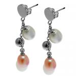 Simply Elegant Stainless Steel Earrings w/ Steel Beads and River Pearl Embellishments